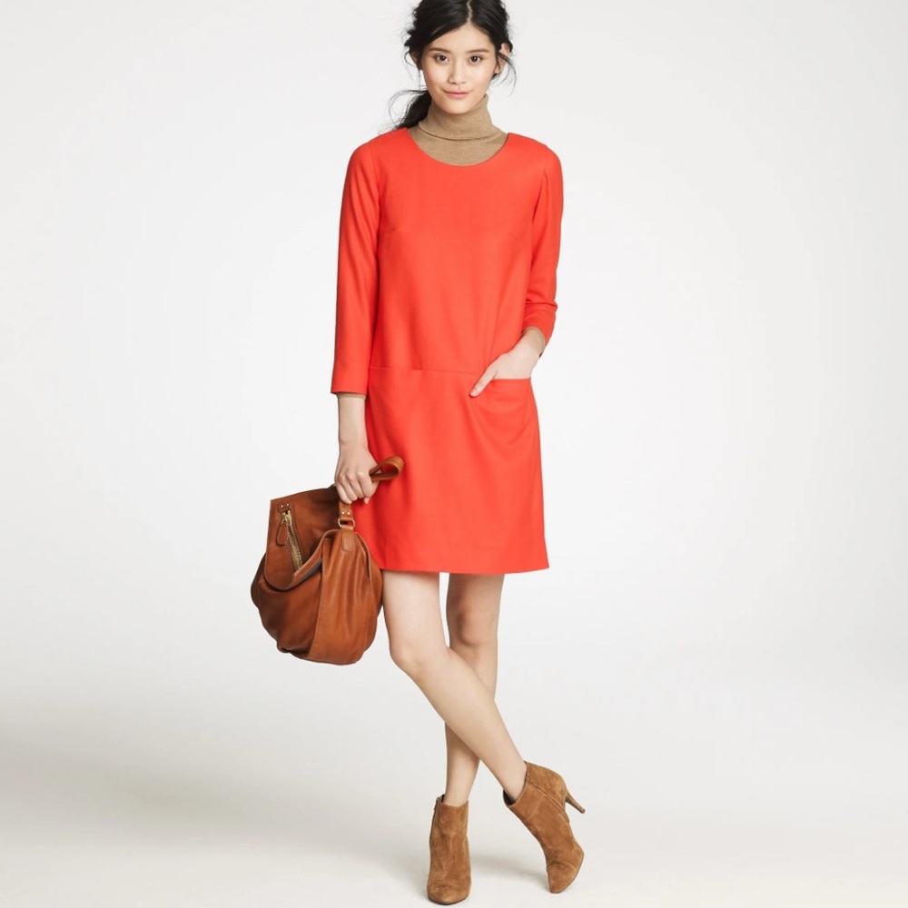 J. Crew Vibrant Orange 3/4 Sleeve Dress,Size 8,97%Wool,3%Spandex